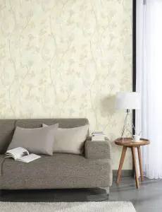 GoodHome Erosa Cream & grey Floral Glitter effect Textured Wallpaper