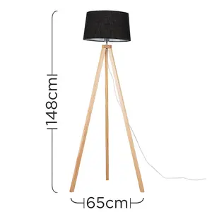 ValueLights Barbro Modern Light Wood Tripod Design Floor Lamp with Black Tapered Shade