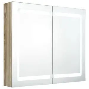 Berkfield LED Bathroom Mirror Cabinet Oak 80x12x68 cm