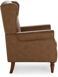 Dunelm Oswald Distressed Faux Leather Wingback Armchair, Country, Brown, Mocha