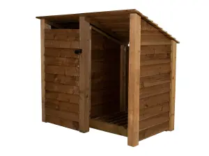 Wooden tool and log store (roof sloping back), garden storage W-146cm, H-126, D-88cm - brown finish