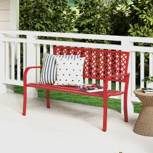 Costway Outdoor Garden Bench 2-Person Heavy Duty Metal Bench w/ Backrest