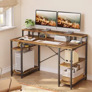 Kinslee 55inch Computer Desk, Office Work Desk with Monitor Stand Rustic Brown