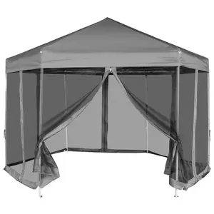 Berkfield Hexagonal Pop-Up Marquee with 6 Sidewalls Grey 3.6x3.1 m