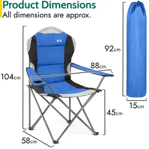 Folding Camping Chair Deluxe Padded High Back Portable Garden Fishing Trail - Blue