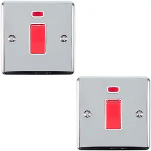 2 PACK 45A DP Oven Switch & Neon Appliance Light CHROME & White Trim