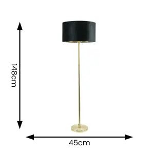 ValueLights Charles Gold Stem Floor Lamp with Black Velvet with Gold Inner Lamp Shade and LED Bulb