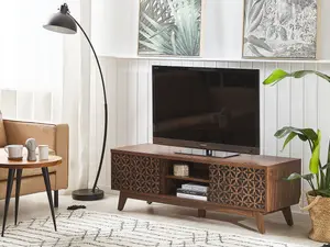 Beliani Retro TV Stand Dark Wood PRESCOT