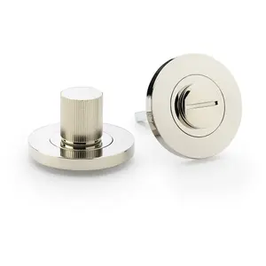 Modern Reeded Thumbturn & Release Lock - Lined Polished Nickel - Bathroom Door