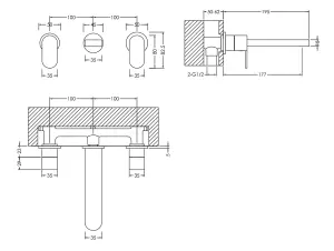 Modern Round Wall Mount 3 Tap Hole Basin Mixer Tap - Chrome