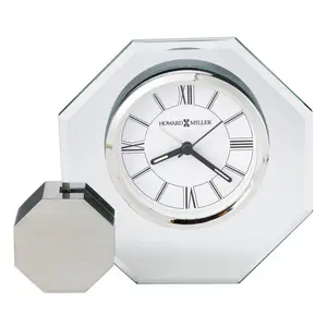 Modern & Contemporary Roman Numeral Crystal Quartz Movement / Crystal Alarm Tabletop Clock Brushed Silver/Clear