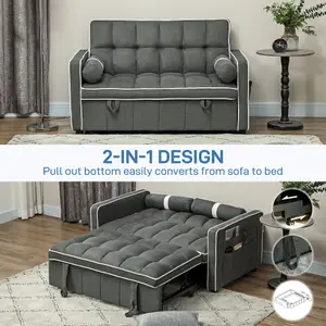 HOMCOM 2 Seater Pull Out Sofa Bed with Adjustable Backrest, Charcoal Grey