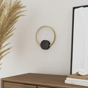 GoodHome Maidstone Circular Matt Black Gold effect Wired LED Wall light