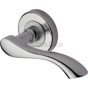 Heritage Door Handle Lever Latch on Round Rose Algarve Design (Set of 2) Polished Chrome