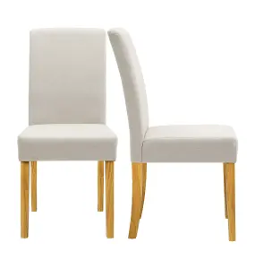 Hallowood Furniture Straight Back Beige Fabric Chairs with Oak Legs