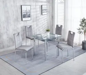 Compact 120 cm Grey Dining Table with 4 Grey Velvet Dining Chairs Set