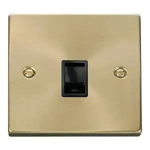 Satin / Brushed Brass Rj11 Socket - Black Trim - SE Home