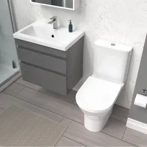 Nes Home 600mm Drawers Vanity Unit Wall Hung Steel Grey & Rimless Toilet Set