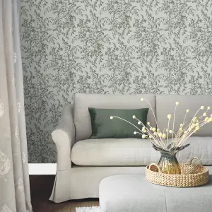 Laura Ashley Picardie Sage Floral Smooth Wallpaper