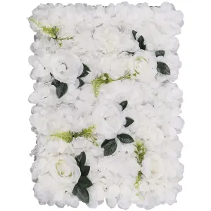 Artificial Flower Wall Backdrop Panel, 60cm x 40cm, White with Green Leaves