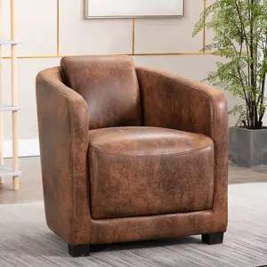 Faux Leather Suede Brown Aviator Tub Chair