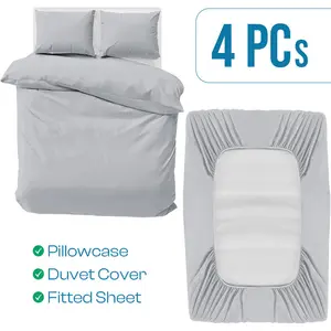 Odil Microfiber Solid Colour Duvet Cover Set with Pillowcases Silver / Double Duvet Cover Set