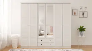 VOLET 6 Door 2 Drawer Mirrored White Wardrobe