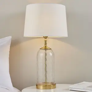 Table Lamp Solid Brass & Vintage White Linen 60W E27 GLS Base & Shade