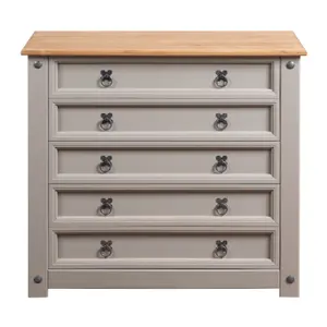 Corona Grey 5 Drawer Chest of Drawers Mexican Solid Pine