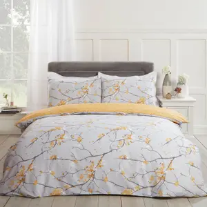 Dreamscene Spring Blossoms Print Duvet Cover with Pillowcase, Ochre - Single