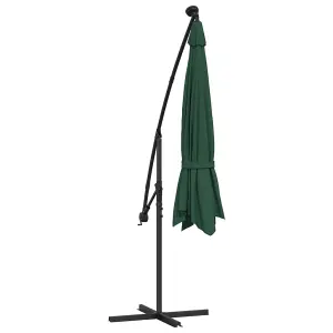 Berkfield Cantilever Umbrella with LED Lights and Metal Pole 350 cm Green