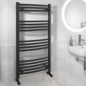 600x1600mm Matt Black Curved Heated Towel Warmer Ladder Rail Radiator