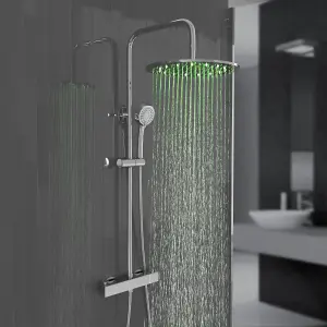 Nes Home Thermostatic Shower Mixer Valve 300mm LED Shower Head, Riser Rail Kit