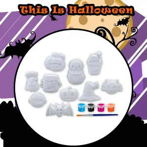 Halloween Decorations Craft Kit Pack of 10 Designs 6 x Paints, 1 x Brush   White