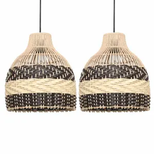 First Choice Lighting Set of 2 Tanya Natural Rattan Mix Pendant Lightshades