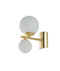 Luminosa Hera Twin Globe Wall Lamp, Gold, Opal, G9