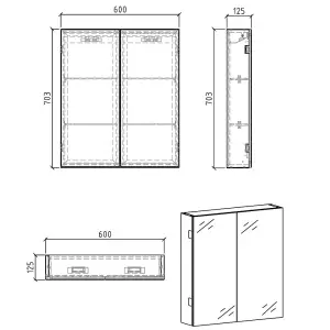 Marvel Bathroom Double Mirrored Wall Cabinet (H)703mm (W)600mm