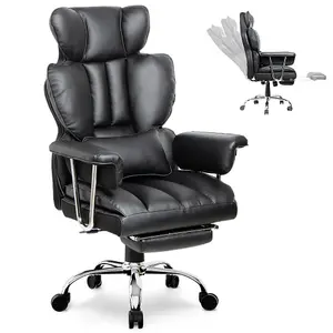 Ergonomic Leather Office Chair with Footrest-Black