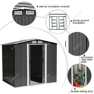 10 x 8ft Charcoal Black Garden Metal Storage Tool Shed with Base Foundation