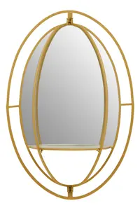 Interiors by Premier Avento Oval Shelved Gold Wall Mirror