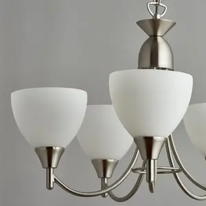 5 Lamp Ceiling & 2x Twin Wall Light Pack Satin Chrome Glass Matching Fittings