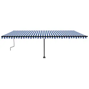 Berkfield Manual Retractable Awning with LED 600x350 cm Blue and White