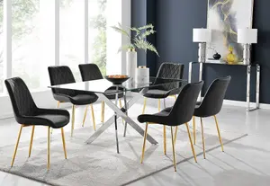 Furniturebox UK Leonardo 6 Dining Table and 6 Black Pesaro Gold Leg Chairs