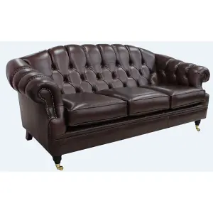 Chesterfield 3 Seater Old English Dark Brown Leather Sofa Settee Bespoke In Victoria Style