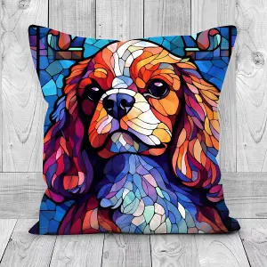 Faux Suede Cushion Stained Glass Effect Spaniel Dog Print 30cm x 30cm