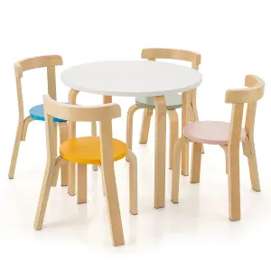 Costway 5-Piece Kids Table and Chair Set Children Wooden Activity Table 4 Curved Chairs