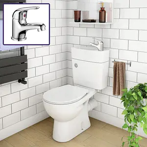 Nes Home 2 in 1 Compact Close Couple Toilet and Basin Combo Space Saver Tap and Waste Set