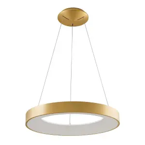 Luminosa Modern LED Hanging Pendant Brushed Gold, Warm White 3000K 2750lm