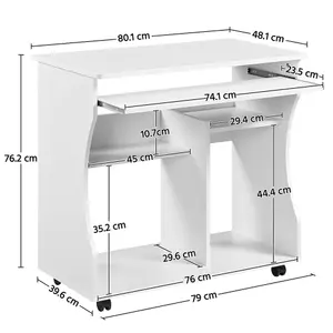 Yaheetech White Wood Computer Desk with Wheels