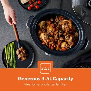 Geepas 3.5 Litre Slow Cooker 3 Temperature Settings, Removable Easy-Clean Aluminum Bowl Tempered Glass Lid & Cool Touch Handle